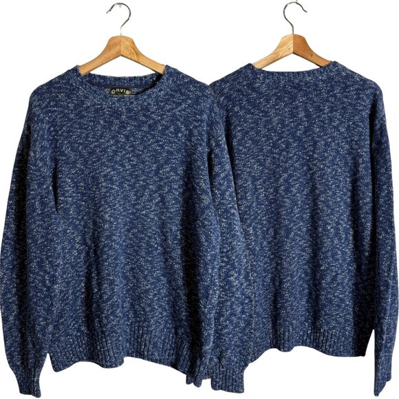 Vtg Orvis Linen Knit Crewneck Sweater Pullover Men's Large Blue Eclectic Grandpa - Picture 1 of 12
